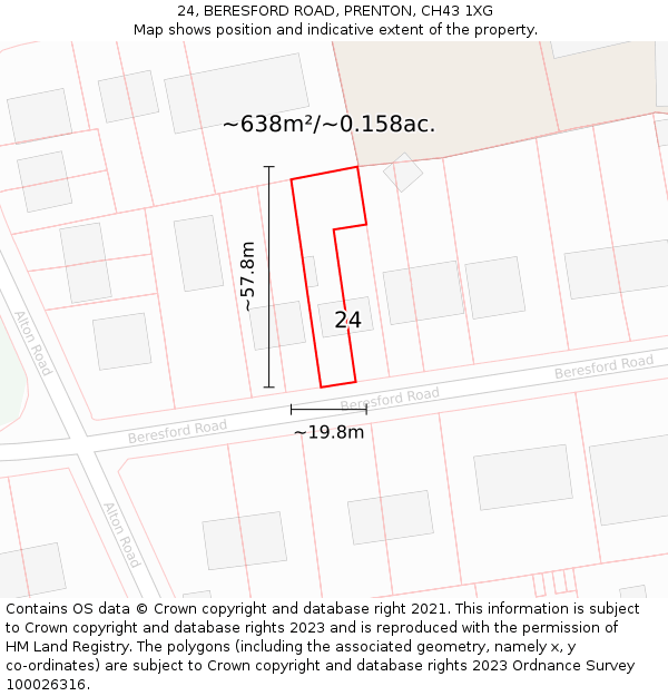 24, BERESFORD ROAD, PRENTON, CH43 1XG: Plot and title map