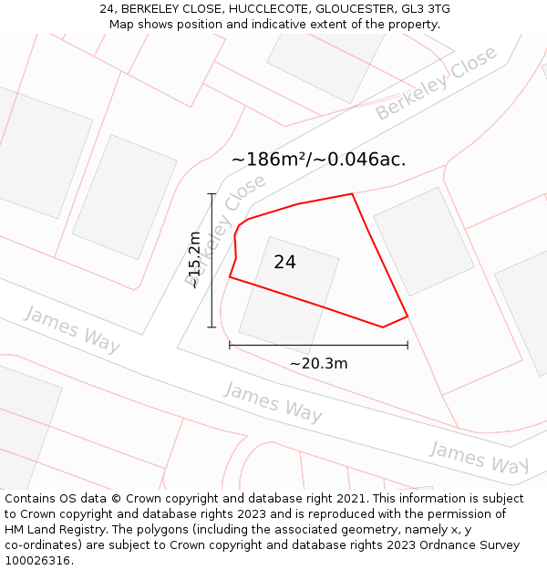 24, BERKELEY CLOSE, HUCCLECOTE, GLOUCESTER, GL3 3TG: Plot and title map