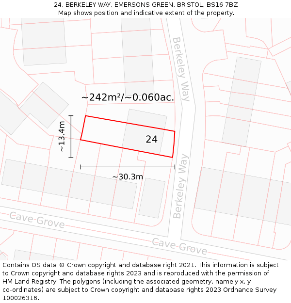 24, BERKELEY WAY, EMERSONS GREEN, BRISTOL, BS16 7BZ: Plot and title map