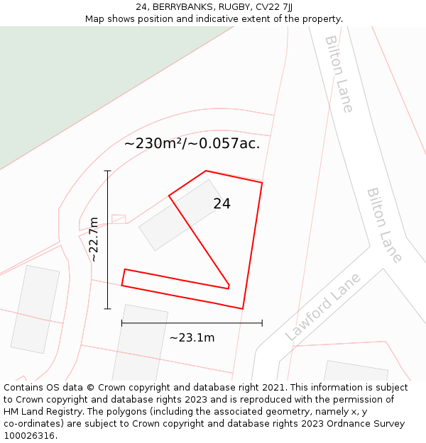 24, BERRYBANKS, RUGBY, CV22 7JJ: Plot and title map