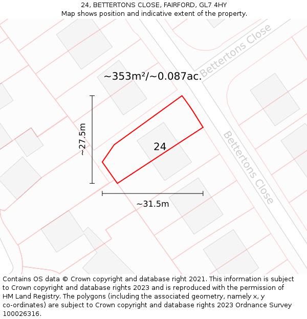 24, BETTERTONS CLOSE, FAIRFORD, GL7 4HY: Plot and title map