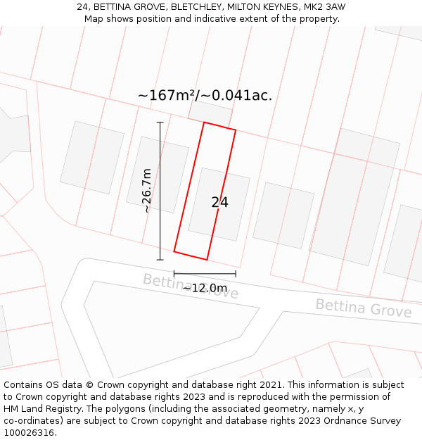 24, BETTINA GROVE, BLETCHLEY, MILTON KEYNES, MK2 3AW: Plot and title map