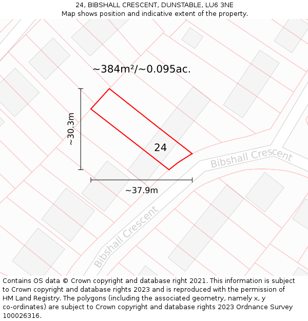 24, BIBSHALL CRESCENT, DUNSTABLE, LU6 3NE: Plot and title map