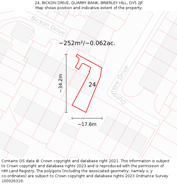 24, BICKON DRIVE, QUARRY BANK, BRIERLEY HILL, DY5 2JF: Plot and title map