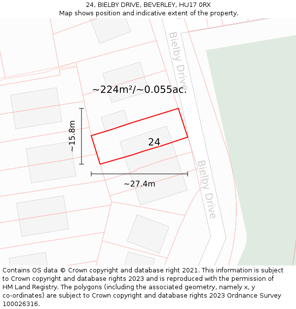 24, BIELBY DRIVE, BEVERLEY, HU17 0RX: Plot and title map