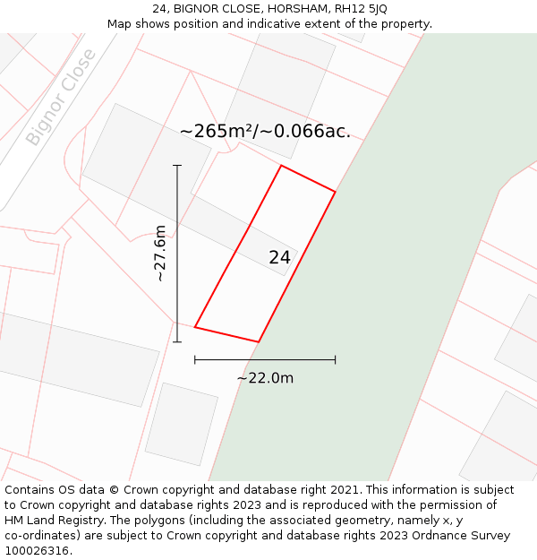 24, BIGNOR CLOSE, HORSHAM, RH12 5JQ: Plot and title map