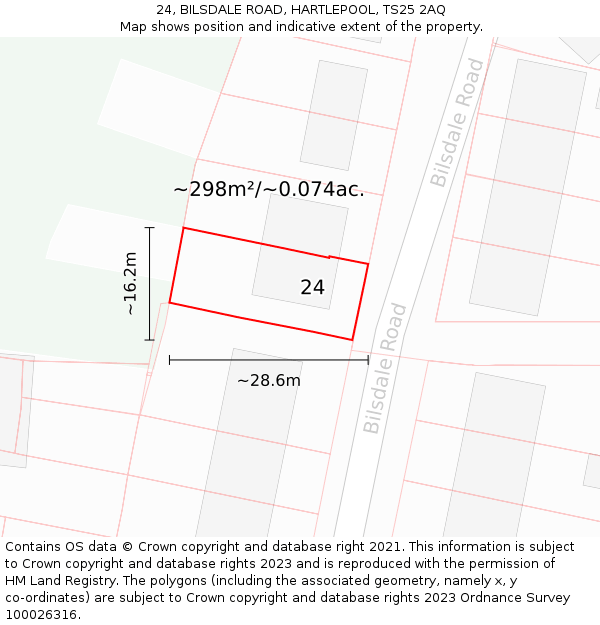 24, BILSDALE ROAD, HARTLEPOOL, TS25 2AQ: Plot and title map