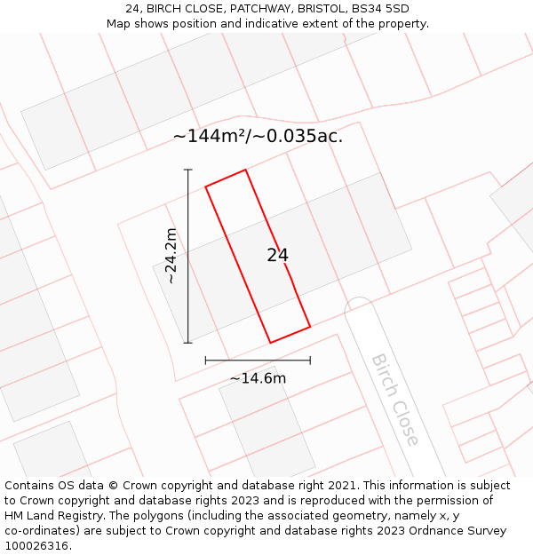 24, BIRCH CLOSE, PATCHWAY, BRISTOL, BS34 5SD: Plot and title map