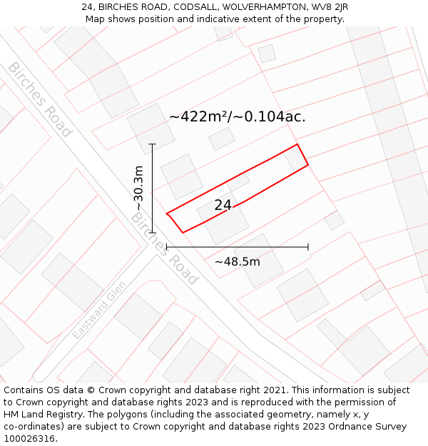 24, BIRCHES ROAD, CODSALL, WOLVERHAMPTON, WV8 2JR: Plot and title map