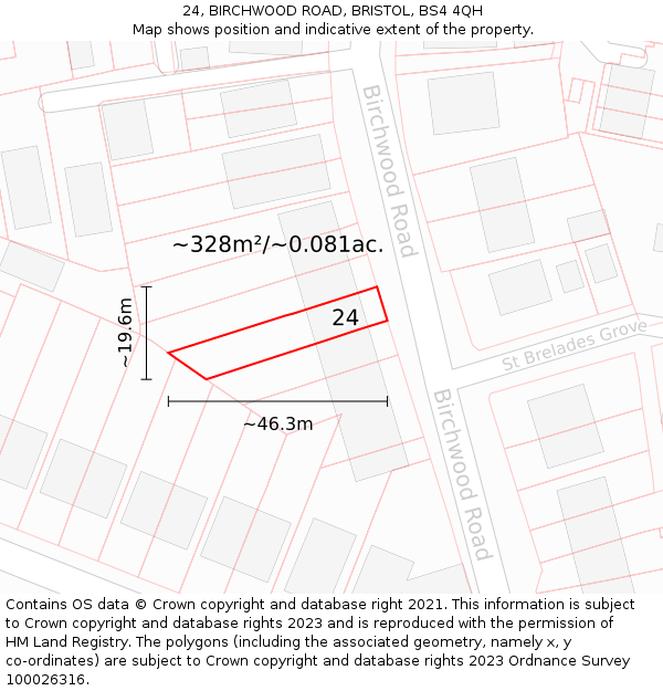 24, BIRCHWOOD ROAD, BRISTOL, BS4 4QH: Plot and title map