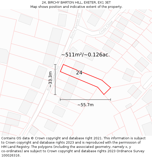 24, BIRCHY BARTON HILL, EXETER, EX1 3ET: Plot and title map