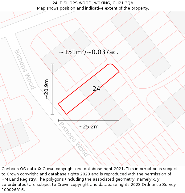 24, BISHOPS WOOD, WOKING, GU21 3QA: Plot and title map