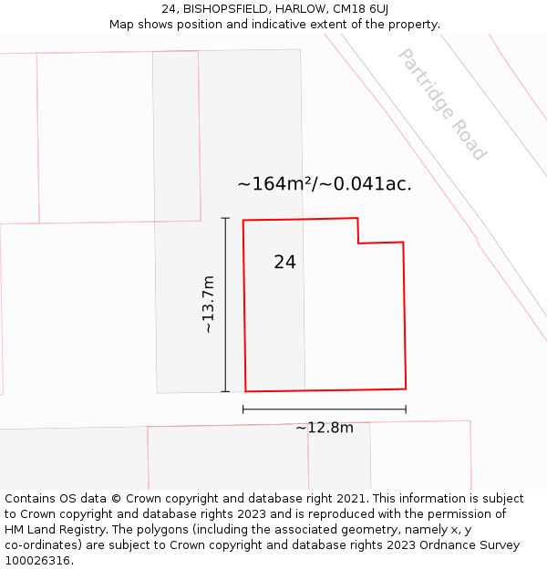 24, BISHOPSFIELD, HARLOW, CM18 6UJ: Plot and title map