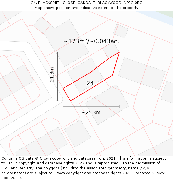 24, BLACKSMITH CLOSE, OAKDALE, BLACKWOOD, NP12 0BG: Plot and title map