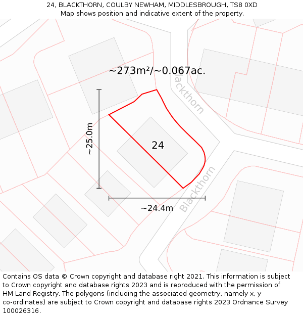 24, BLACKTHORN, COULBY NEWHAM, MIDDLESBROUGH, TS8 0XD: Plot and title map