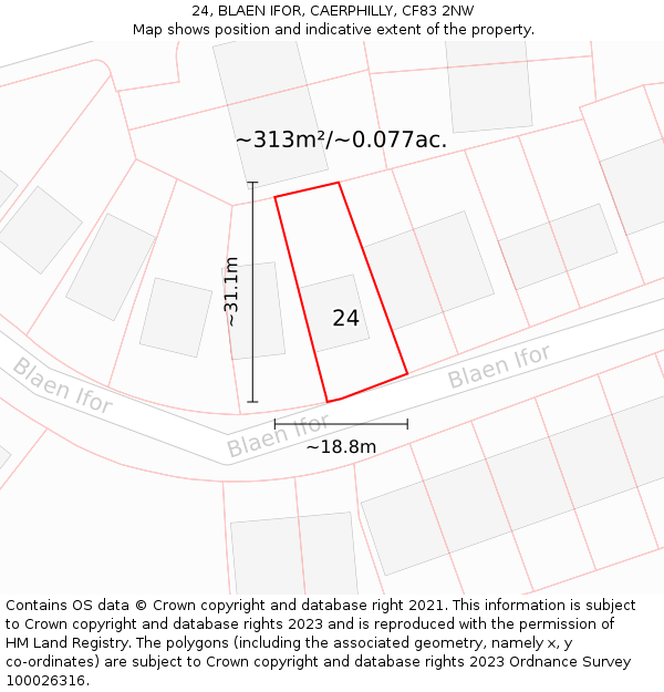 24, BLAEN IFOR, CAERPHILLY, CF83 2NW: Plot and title map