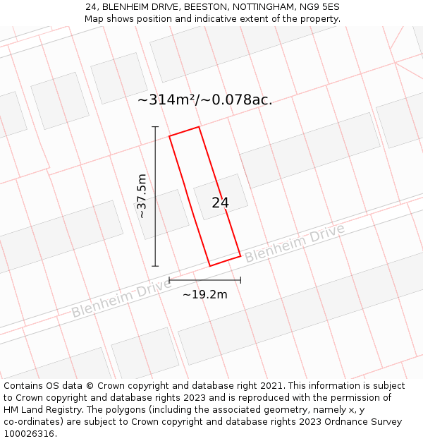 24, BLENHEIM DRIVE, BEESTON, NOTTINGHAM, NG9 5ES: Plot and title map