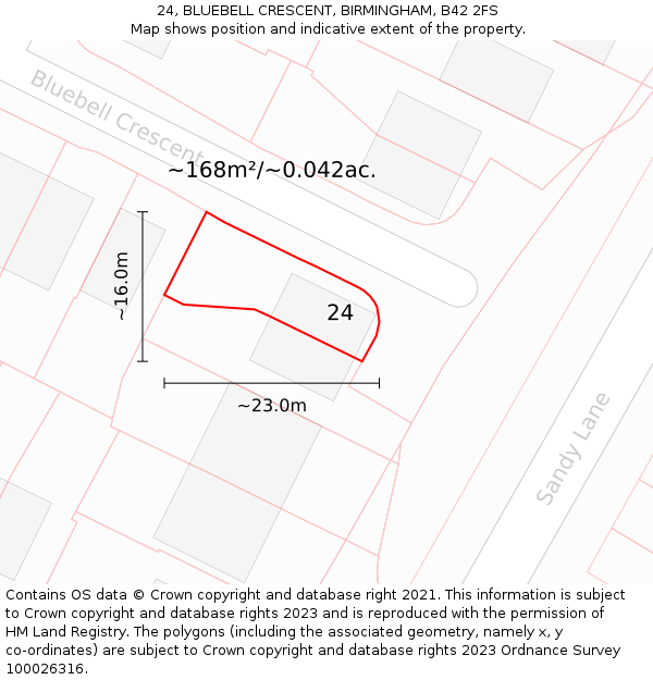 24, BLUEBELL CRESCENT, BIRMINGHAM, B42 2FS: Plot and title map