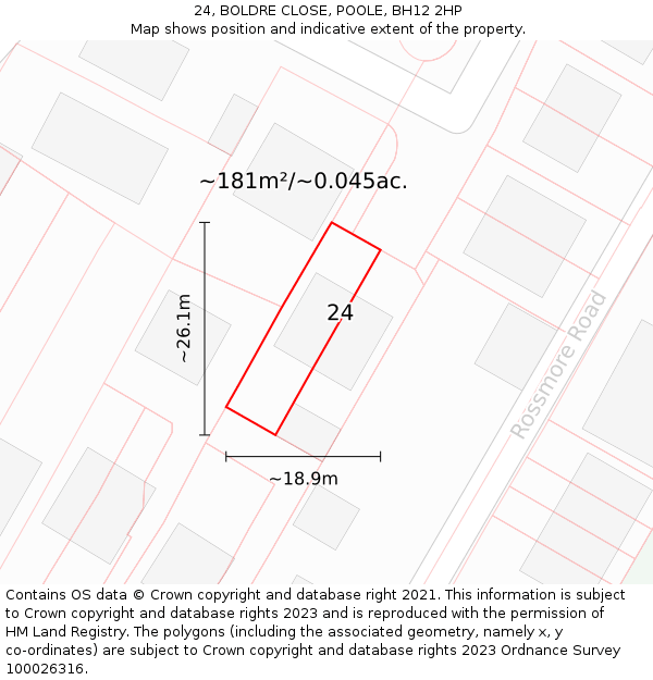 24, BOLDRE CLOSE, POOLE, BH12 2HP: Plot and title map