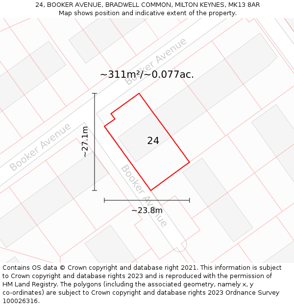 24, BOOKER AVENUE, BRADWELL COMMON, MILTON KEYNES, MK13 8AR: Plot and title map