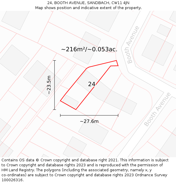 24, BOOTH AVENUE, SANDBACH, CW11 4JN: Plot and title map