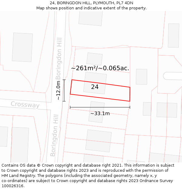 24, BORINGDON HILL, PLYMOUTH, PL7 4DN: Plot and title map