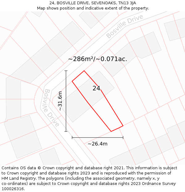 24, BOSVILLE DRIVE, SEVENOAKS, TN13 3JA: Plot and title map