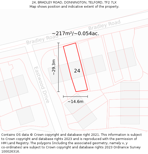 24, BRADLEY ROAD, DONNINGTON, TELFORD, TF2 7LX: Plot and title map