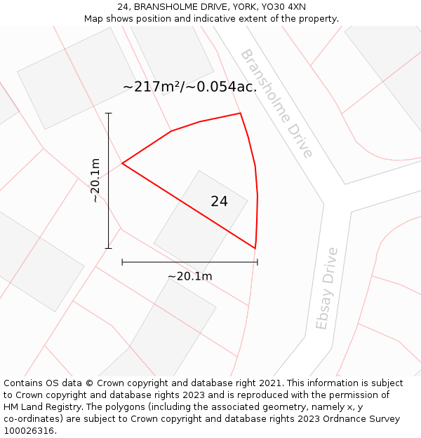 24, BRANSHOLME DRIVE, YORK, YO30 4XN: Plot and title map