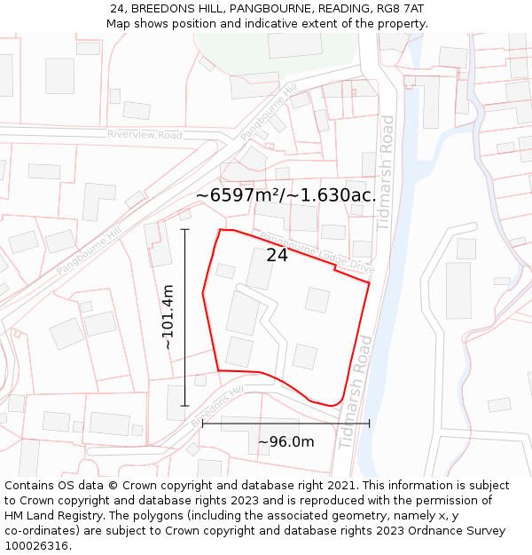 24, BREEDONS HILL, PANGBOURNE, READING, RG8 7AT: Plot and title map