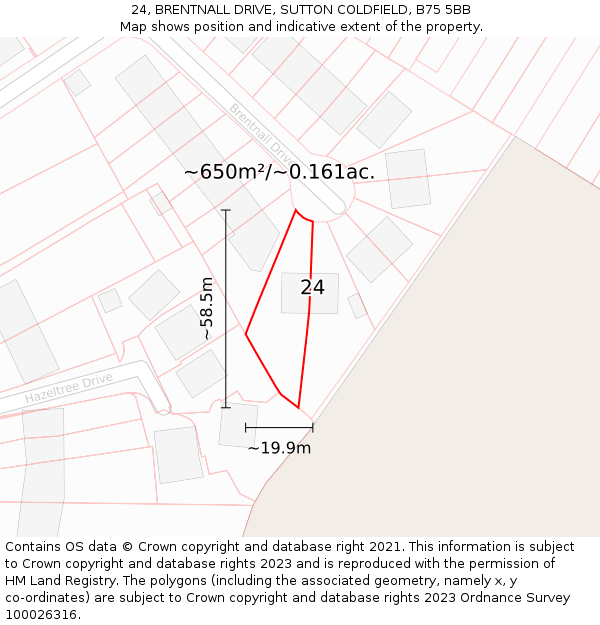 24, BRENTNALL DRIVE, SUTTON COLDFIELD, B75 5BB: Plot and title map