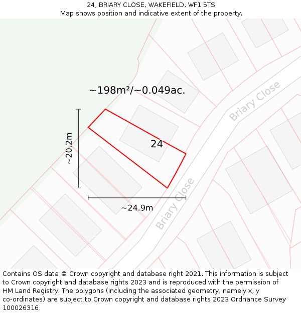 24, BRIARY CLOSE, WAKEFIELD, WF1 5TS: Plot and title map