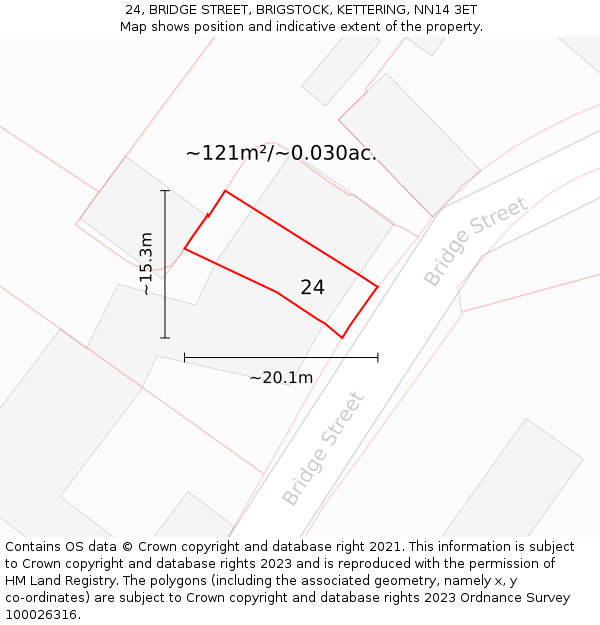 24, BRIDGE STREET, BRIGSTOCK, KETTERING, NN14 3ET: Plot and title map