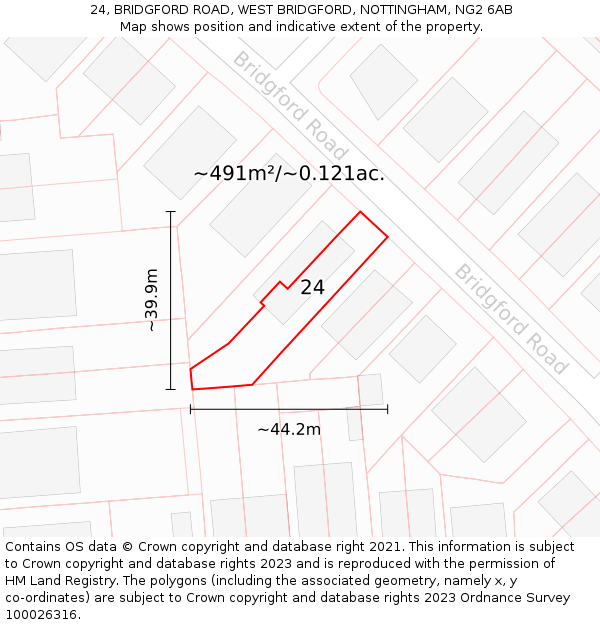 24, BRIDGFORD ROAD, WEST BRIDGFORD, NOTTINGHAM, NG2 6AB: Plot and title map