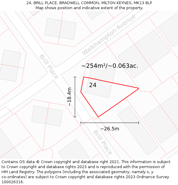 24, BRILL PLACE, BRADWELL COMMON, MILTON KEYNES, MK13 8LP: Plot and title map