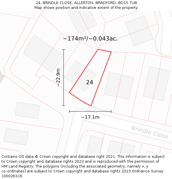 24, BRINDLE CLOSE, ALLERTON, BRADFORD, BD15 7UB: Plot and title map