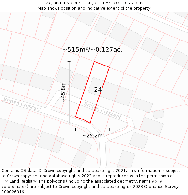 24, BRITTEN CRESCENT, CHELMSFORD, CM2 7ER: Plot and title map