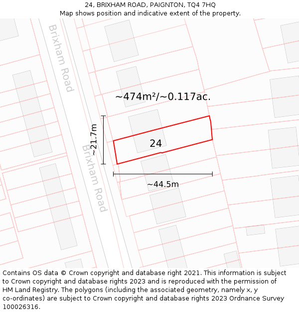 24, BRIXHAM ROAD, PAIGNTON, TQ4 7HQ: Plot and title map