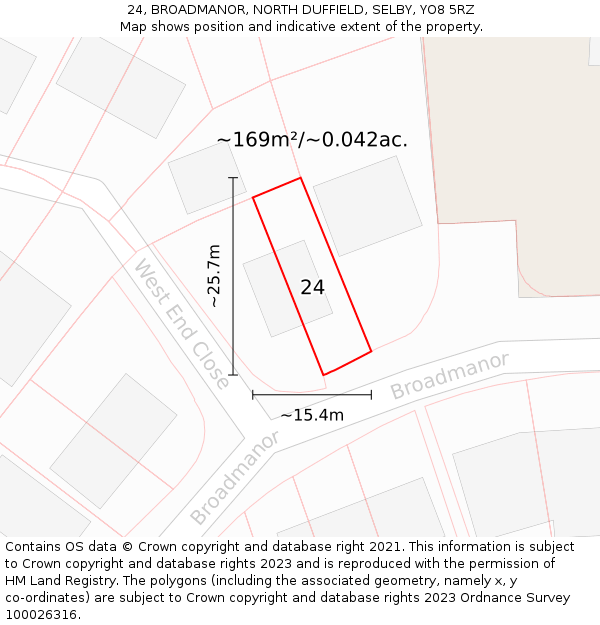 24, BROADMANOR, NORTH DUFFIELD, SELBY, YO8 5RZ: Plot and title map