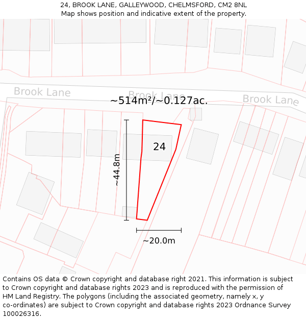 24, BROOK LANE, GALLEYWOOD, CHELMSFORD, CM2 8NL: Plot and title map