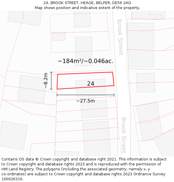 24, BROOK STREET, HEAGE, BELPER, DE56 2AG: Plot and title map