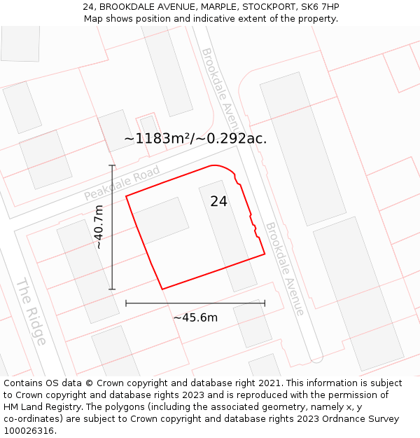 24, BROOKDALE AVENUE, MARPLE, STOCKPORT, SK6 7HP: Plot and title map