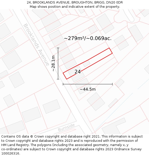 24, BROOKLANDS AVENUE, BROUGHTON, BRIGG, DN20 0DR: Plot and title map