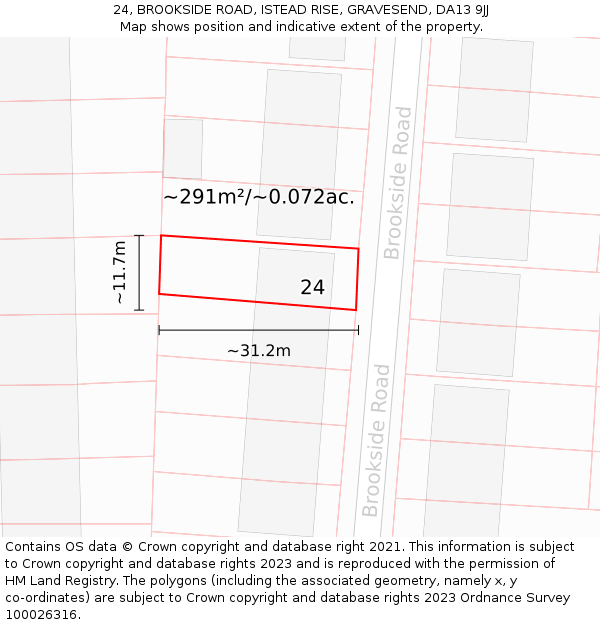 24, BROOKSIDE ROAD, ISTEAD RISE, GRAVESEND, DA13 9JJ: Plot and title map