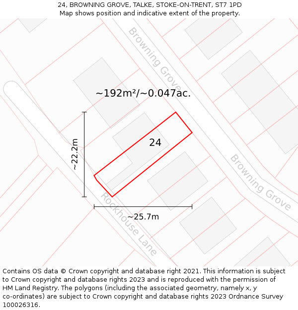 24, BROWNING GROVE, TALKE, STOKE-ON-TRENT, ST7 1PD: Plot and title map