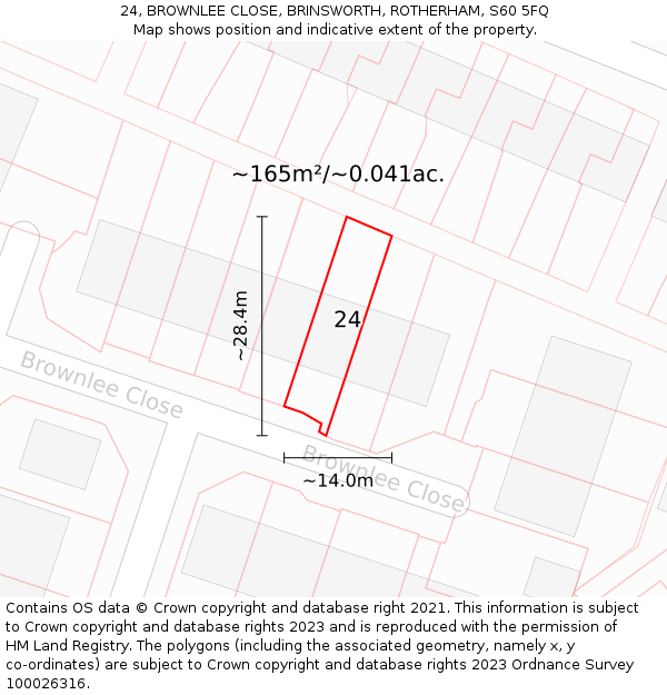 24, BROWNLEE CLOSE, BRINSWORTH, ROTHERHAM, S60 5FQ: Plot and title map