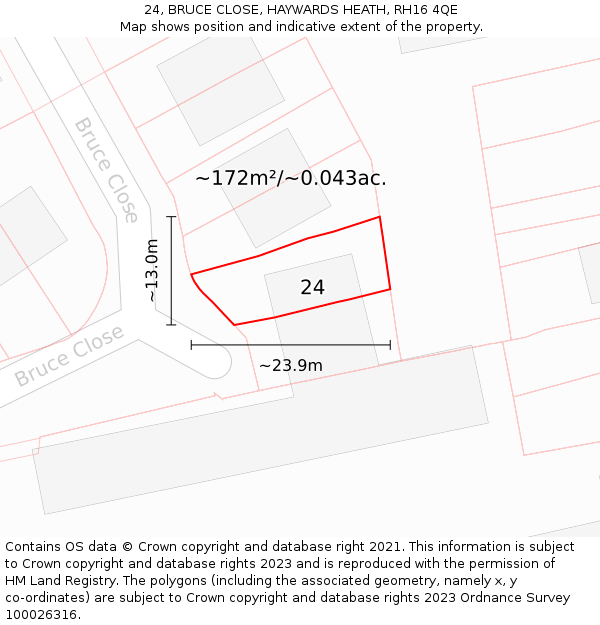 24, BRUCE CLOSE, HAYWARDS HEATH, RH16 4QE: Plot and title map