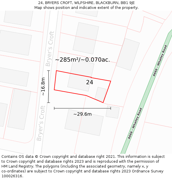 24, BRYERS CROFT, WILPSHIRE, BLACKBURN, BB1 9JE: Plot and title map