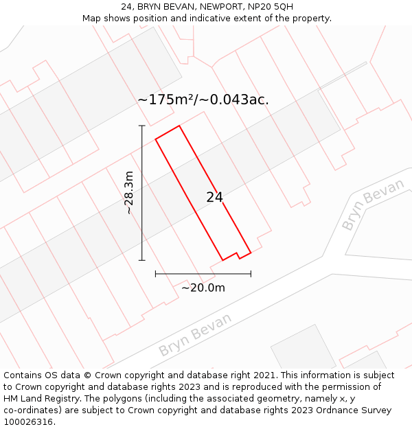 24, BRYN BEVAN, NEWPORT, NP20 5QH: Plot and title map