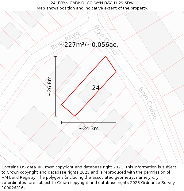 24, BRYN CADNO, COLWYN BAY, LL29 6DW: Plot and title map